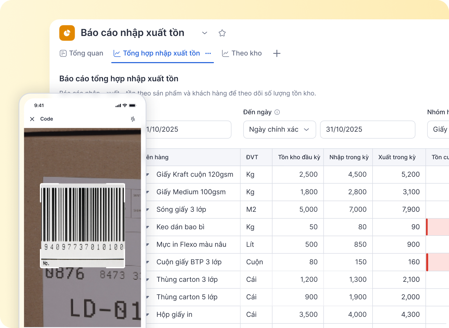 Kho - Báo cáo nhập xuất tồn