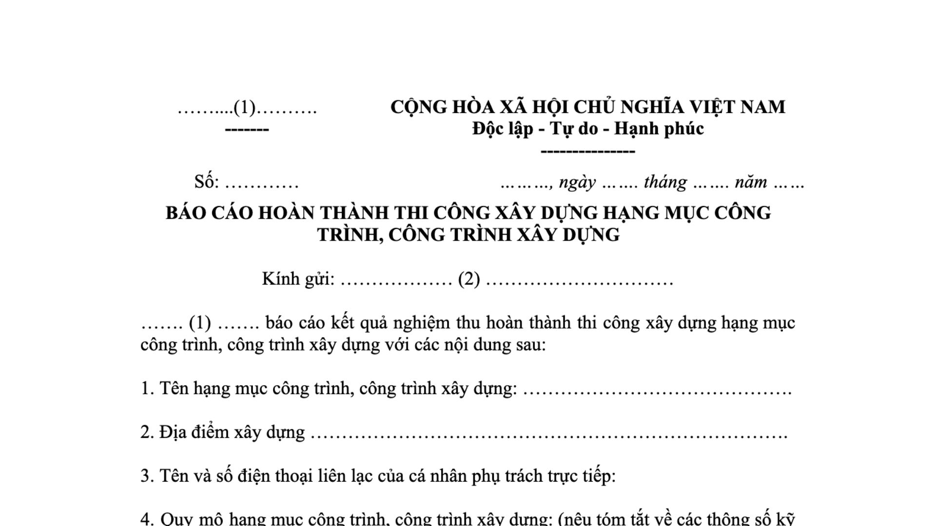 báo cáo hoàn thanh thi công xây dựng cleeksy